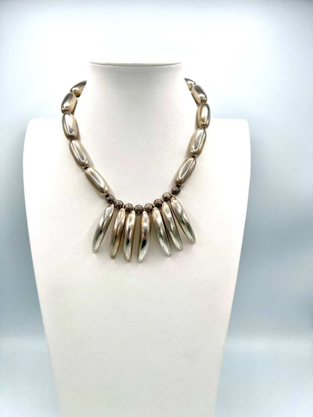 Vintage Silver Tone Statement Necklace Hollywood Prop House Chunky Bib Fringe